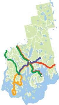 Overview map of Downeast bus routes